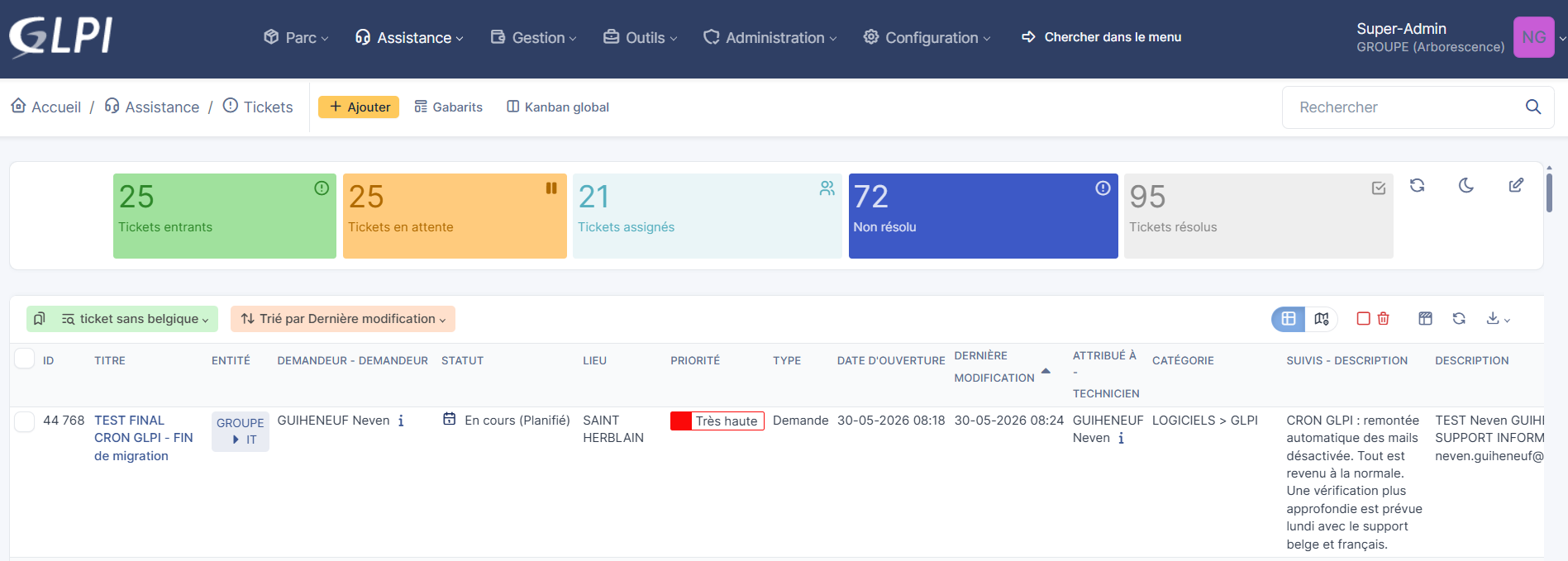 Interface GLPI 11 en production