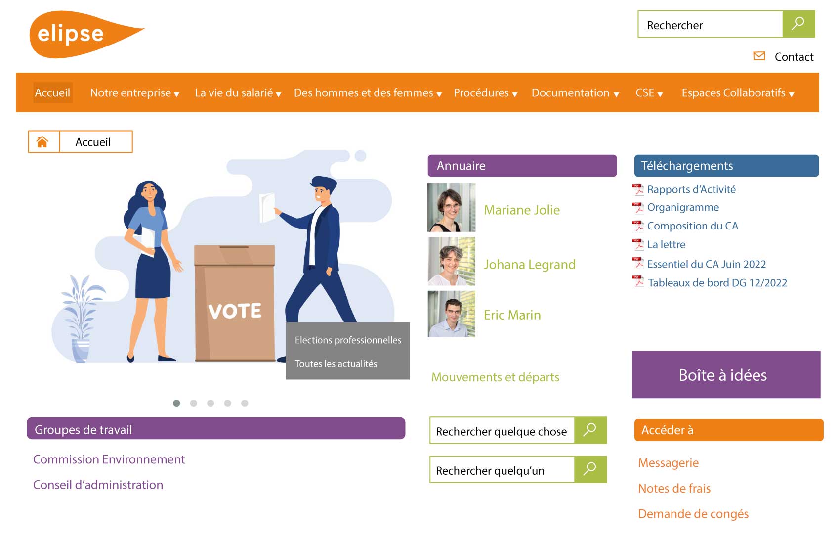 Capture d'écran de l'Intranet